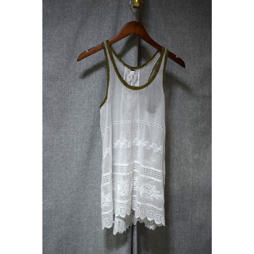 Free People White Lace Mesh Crochet Trim Sleeveless Dress XS